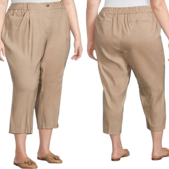 Calvin Klein Woven Tapered Cropped Pants Khaki Linen Blend Womens Plus 3X NWT‎ - Picture 2 of 6